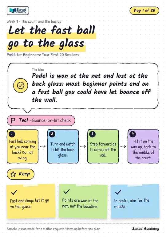 Sample lesson card: Let the fast ball go to the glass